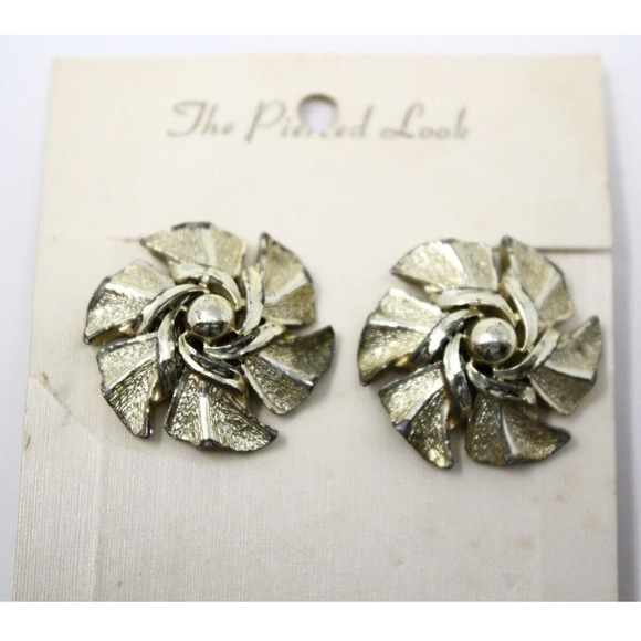 Vintage Coro Spiral Round Clip on Earrings Original Card Gold Metal 1" - Hey Viv - Picture 3 of 5